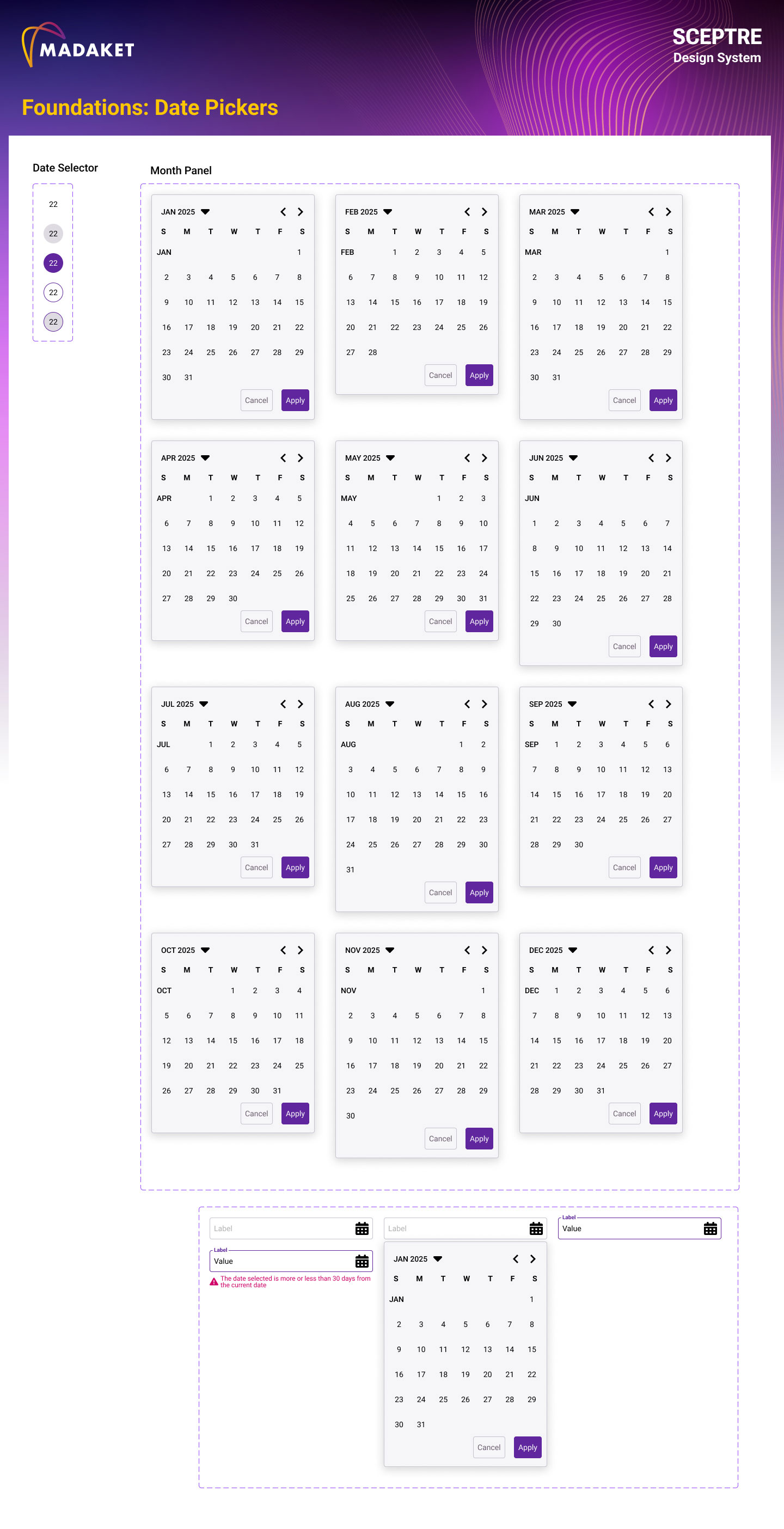 Sceptre Design System - Date Pickers